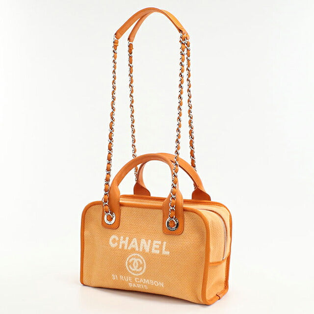 Used CHANEL handbag ladies brand CHANEL Deauville bowling bag 2WAY orange bag USDCH100548011