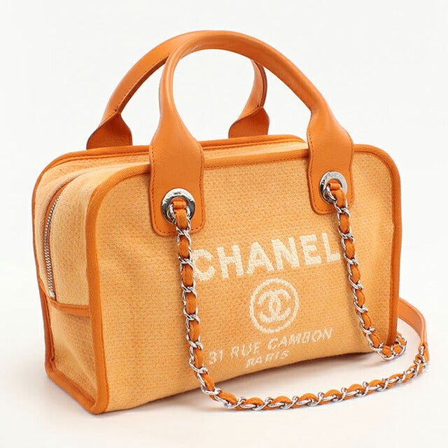 Used CHANEL handbag ladies brand CHANEL Deauville bowling bag 2WAY orange bag USDCH100548011