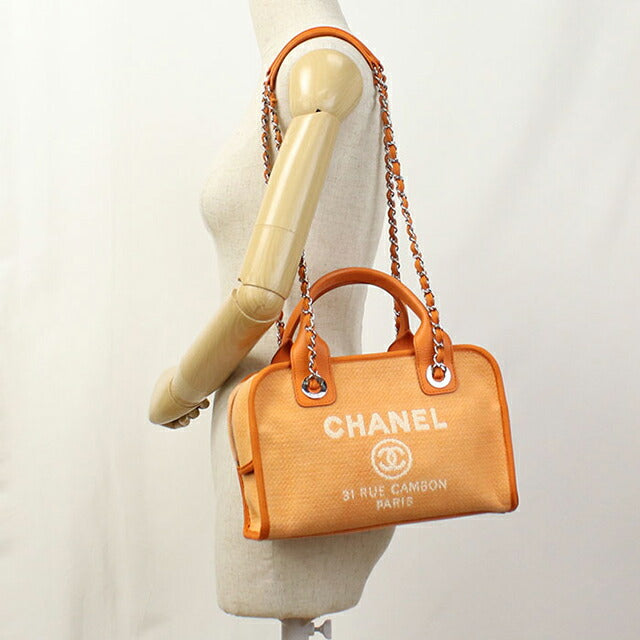 Used CHANEL handbag ladies brand CHANEL Deauville bowling bag 2WAY orange bag USDCH100548011