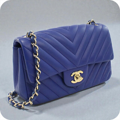 Used CHANEL shoulder bag ladies brand CHANEL chevron chain blue bag USDCH100556011
