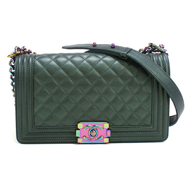 中古 シャネル ショルダーバッグ レディース ブランド CHANEL ボーイシャネル チェーンショルダーバッグ レザー A67086 グリーン バッグ USDCH100566011