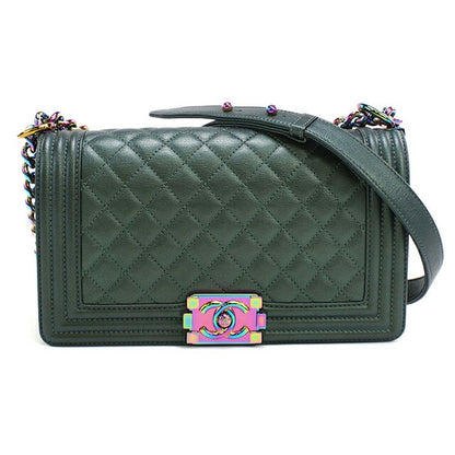 中古 シャネル ショルダーバッグ レディース ブランド CHANEL ボーイシャネル チェーンショルダーバッグ レザー A67086 グリーン バッグ USDCH100566011