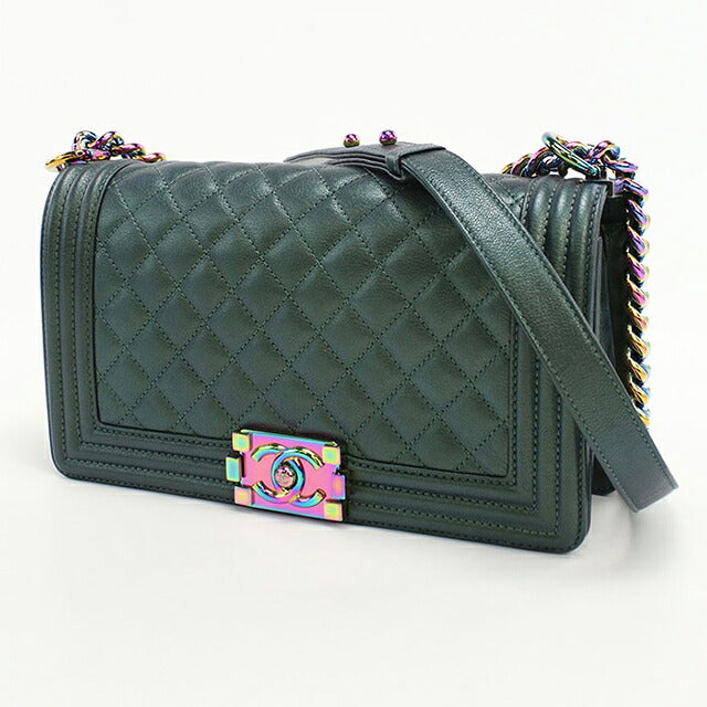中古 シャネル ショルダーバッグ レディース ブランド CHANEL ボーイシャネル チェーンショルダーバッグ レザー A67086 グリーン バッグ USDCH100566011