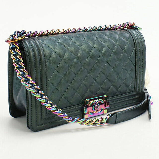 中古 シャネル ショルダーバッグ レディース ブランド CHANEL ボーイシャネル チェーンショルダーバッグ レザー A67086 グリーン バッグ USDCH100566011