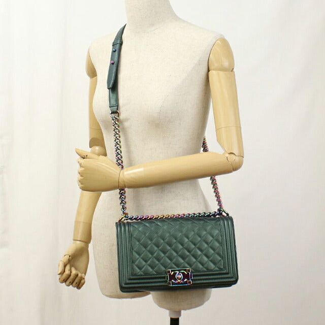 中古 シャネル ショルダーバッグ レディース ブランド CHANEL ボーイシャネル チェーンショルダーバッグ レザー A67086 グリーン バッグ USDCH100566011