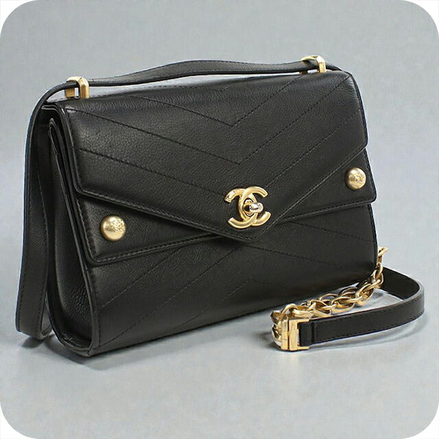 中古 シャネル ショルダーバッグ レディース ブランド CHANEL シェブロン チェーンショルダーバッグ レザー ブラック バッグ USDCH101809011