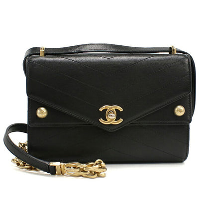 中古 シャネル ショルダーバッグ レディース ブランド CHANEL シェブロン チェーンショルダーバッグ レザー ブラック バッグ USDCH101809011