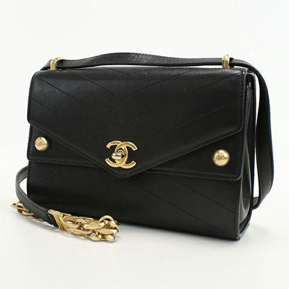 中古 シャネル ショルダーバッグ レディース ブランド CHANEL シェブロン チェーンショルダーバッグ レザー ブラック バッグ USDCH101809011