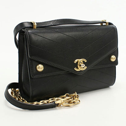 中古 シャネル ショルダーバッグ レディース ブランド CHANEL シェブロン チェーンショルダーバッグ レザー ブラック バッグ USDCH101809011