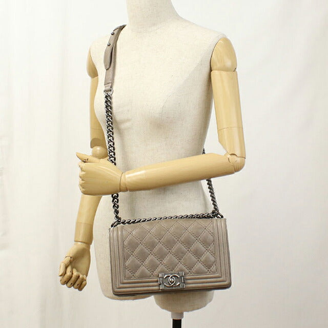 中古 シャネル ショルダーバッグ レディース ブランド CHANEL ボーイシャネル チェーンショルダーバッグ レザー A67086 ベージュ バッグ USDCH103400011
