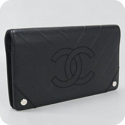 Used CHANEL long wallet bi-fold ladies brand CHANEL leather black USDCH108308011