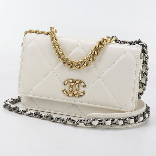 中古 シャネル チェーンウォレット レディース ブランド CHANEL ホワイト 財布 USDCH95239011