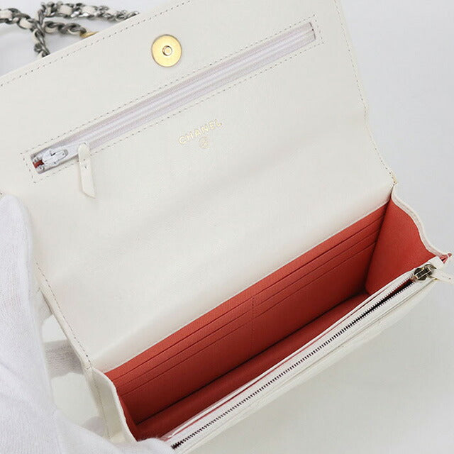 中古 シャネル チェーンウォレット レディース ブランド CHANEL ホワイト 財布 USDCH95239011