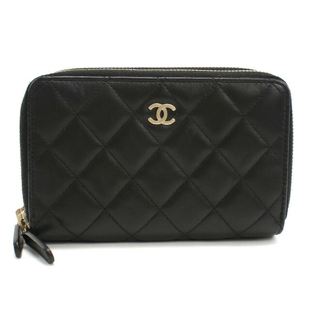 中古 シャネル 長財布ラウンドファスナー レディース ブランド CHANEL ラウンドWジップ ウォレット ブラック 財布 USDCH95448011