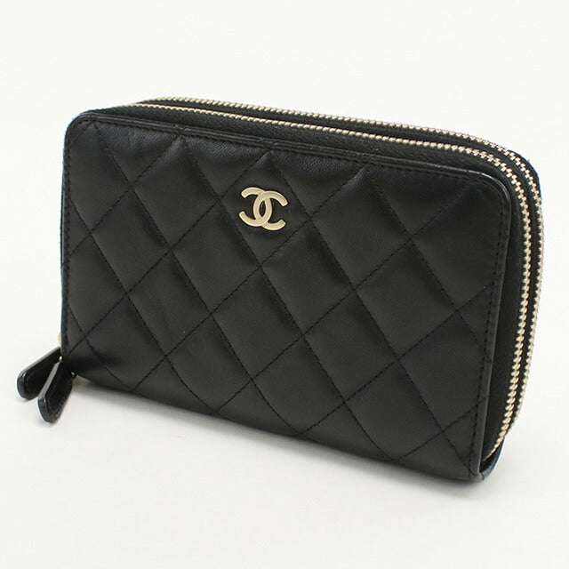 中古 シャネル 長財布ラウンドファスナー レディース ブランド CHANEL ラウンドWジップ ウォレット ブラック 財布 USDCH95448011