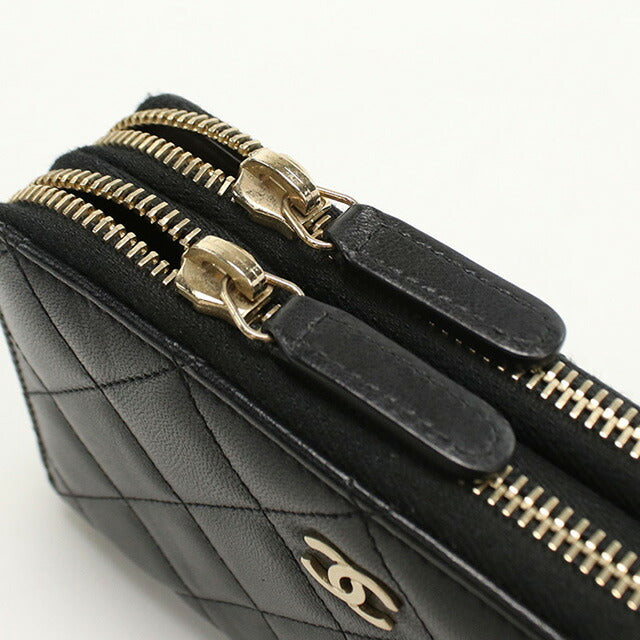 中古 シャネル 長財布ラウンドファスナー レディース ブランド CHANEL ラウンドWジップ ウォレット ブラック 財布 USDCH95448011