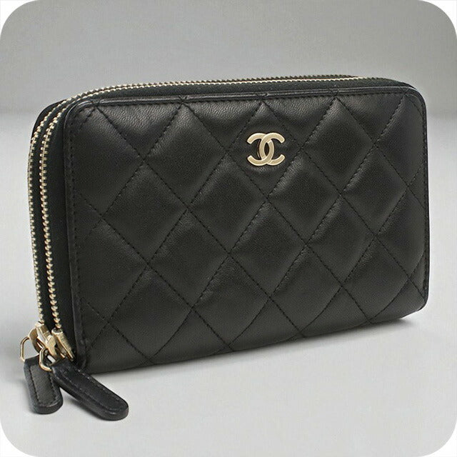 中古 シャネル 長財布ラウンドファスナー レディース ブランド CHANEL ラウンドWジップ ウォレット ブラック 財布 USDCH95448011