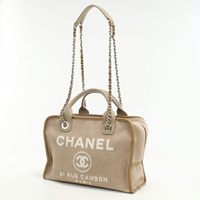 Used CHANEL handbag ladies brand CHANEL Deauville bowling bag 2WAY beige bag USDCH97704011