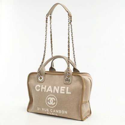 Used CHANEL handbag ladies brand CHANEL Deauville bowling bag 2WAY beige bag USDCH97704011