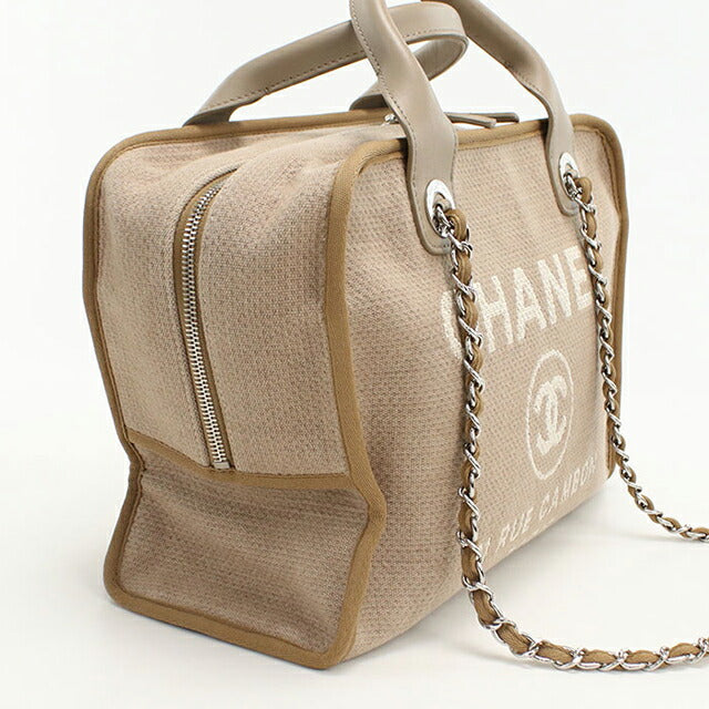 Used CHANEL handbag ladies brand CHANEL Deauville bowling bag 2WAY beige bag USDCH97704011