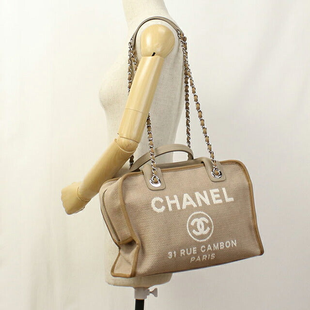 Used CHANEL handbag ladies brand CHANEL Deauville bowling bag 2WAY beige bag USDCH97704011