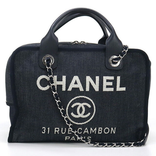 中古 シャネル ボストンバッグ レディース ブランド CHANEL ドーヴィル ボーリングバッグ　2WAY ネイビー バッグ USDCH98635011