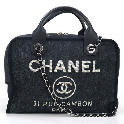 中古 シャネル ボストンバッグ レディース ブランド CHANEL ドーヴィル ボーリングバッグ　2WAY ネイビー バッグ USDCH98635011