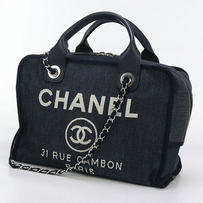 中古 シャネル ボストンバッグ レディース ブランド CHANEL ドーヴィル ボーリングバッグ　2WAY ネイビー バッグ USDCH98635011