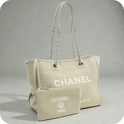 Used CHANEL tote bag ladies brand CHANEL Deauville chain beige bag USDCH99645011