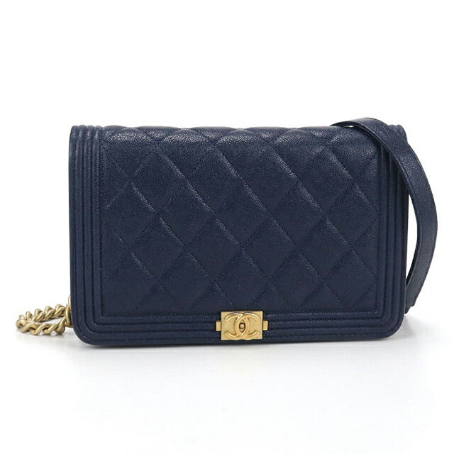 中古 シャネル チェーンウォレット レディース ブランド CHANEL ボーイシャネル ネイビー 財布 USDCH99932011