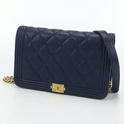 中古 シャネル チェーンウォレット レディース ブランド CHANEL ボーイシャネル ネイビー 財布 USDCH99932011