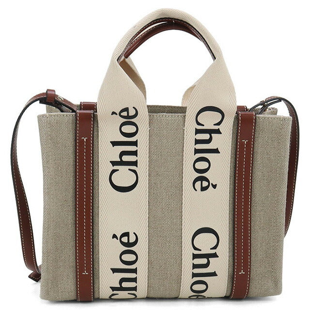 Used Chloe tote bag ladies brand CHLOE Woody small leather beige bag USDCL100001011