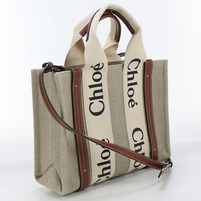 Used Chloe tote bag ladies brand CHLOE Woody small leather beige bag USDCL100001011