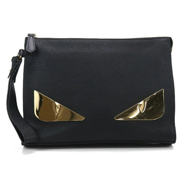 Used Fendi clutch bag ladies brand FENDI bugs eye leather 7VA491 A7SR black bag USDFE100028011