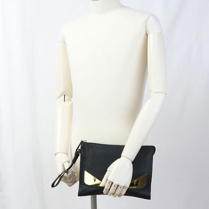 Used Fendi clutch bag ladies brand FENDI bugs eye leather 7VA491 A7SR black bag USDFE100028011