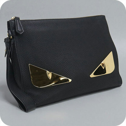 Used Fendi clutch bag ladies brand FENDI bugs eye leather 7VA491 A7SR black bag USDFE100028011