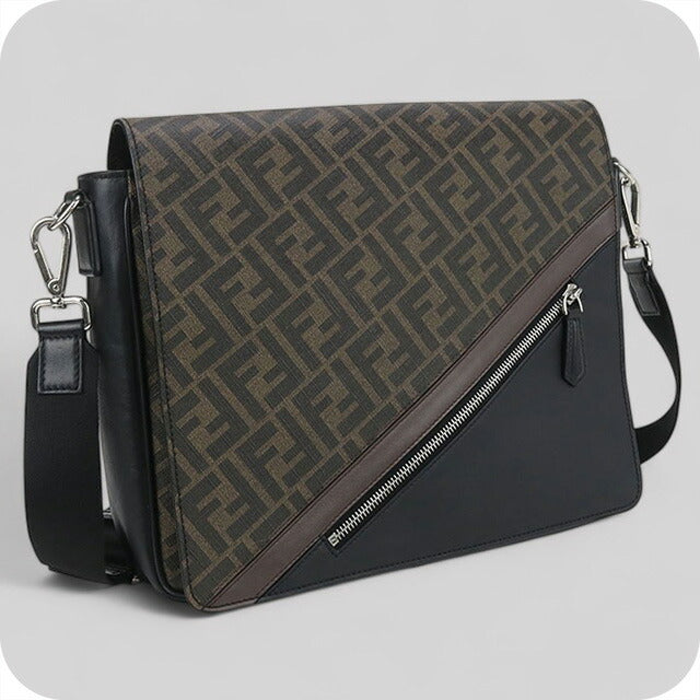 中古 フェンディ 斜め掛け ショルダーバッグ メンズ ブランド FENDI ダイアゴナル レザー 7VA521 A9XS ブラウン バッグ USDFE100515011