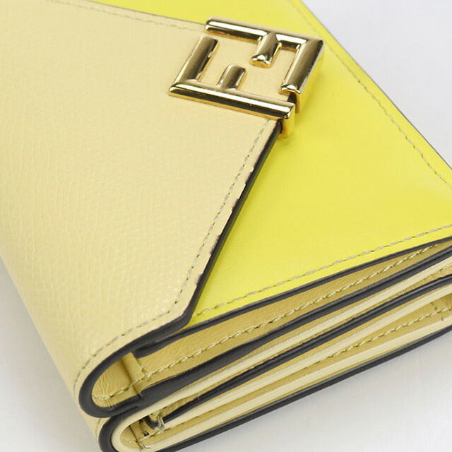Used Fendi tri-fold wallet ladies brand FENDI FF diamond leather 8M0480 ALV4 yellow wallet USDFE100616011