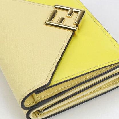 Used Fendi tri-fold wallet ladies brand FENDI FF diamond leather 8M0480 ALV4 yellow wallet USDFE100616011