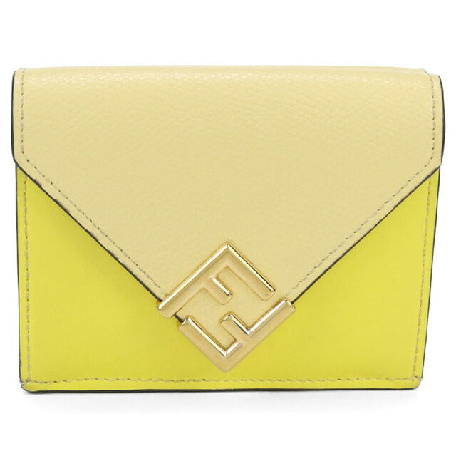 Used Fendi tri-fold wallet ladies brand FENDI FF diamond leather 8M0480 ALV4 yellow wallet USDFE100616011