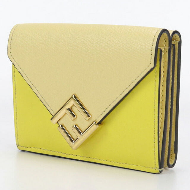 Used Fendi tri-fold wallet ladies brand FENDI FF diamond leather 8M0480 ALV4 yellow wallet USDFE100616011