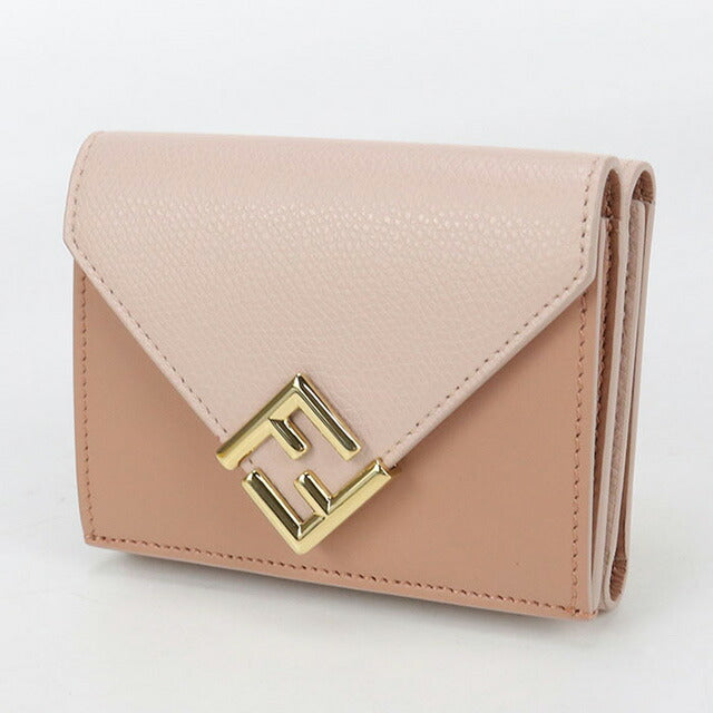 【en】 FENDI 三つ折り財布 ピンク ブラウン 保存袋付き 中古 フェンディ 三つ折り財布 レディース ブランド FENDI コンパクト