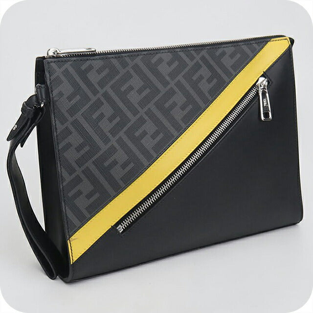 中古 フェンディ クラッチバッグ メンズ ブランド FENDI ダイアゴナル レザー 7VA491 ブラック USDFE104725011