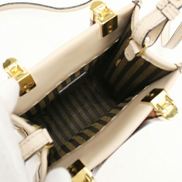 二手芬迪手提包女士品牌 FENDI Sunshine Shopper Mini 2WAY 8BS051 米色 USDFE110595011