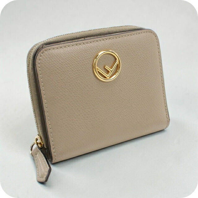 二手芬迪双折钱包 双折钱包女式品牌 FENDI F is Fendi 皮革 8M0407 米色 USDFE110618011
