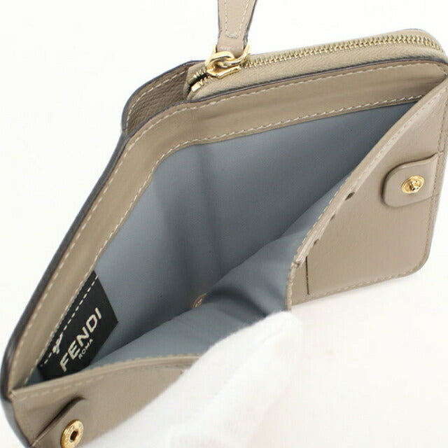 二手芬迪双折钱包 双折钱包女式品牌 FENDI F is Fendi 皮革 8M0407 米色 USDFE110618011