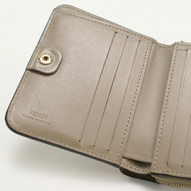 二手芬迪双折钱包 双折钱包女式品牌 FENDI F is Fendi 皮革 8M0407 米色 USDFE110618011