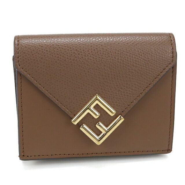 中古 フェンディ 三つ折り財布 三折財布 レディース ブランド FENDI FFダイヤモンド レザー 8M0480 ブラウン USDFE110849011
