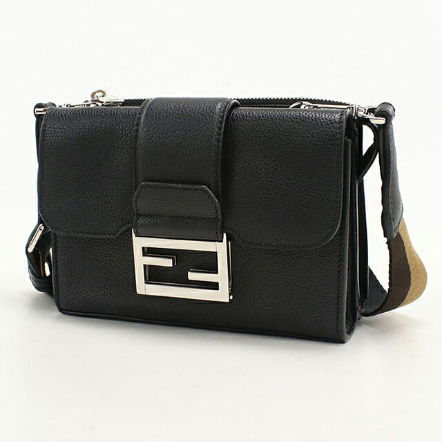 中古 フェンディ 斜め掛け ショルダーバッグ メンズ ブランド FENDI FFマグネットクラスプ ダブルバゲット 7VA649 ブラック USDFE112919011