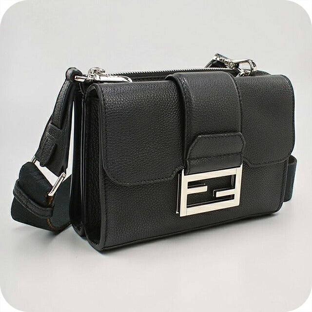 中古 フェンディ 斜め掛け ショルダーバッグ メンズ ブランド FENDI FFマグネットクラスプ ダブルバゲット 7VA649 ブラック USDFE112919011